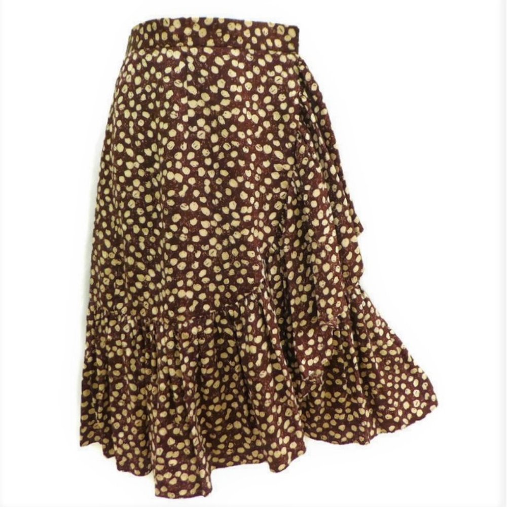 Peasant Skirt 60s 70s Vintage Union Made Ruffled Hem USA Brown Polka Lined